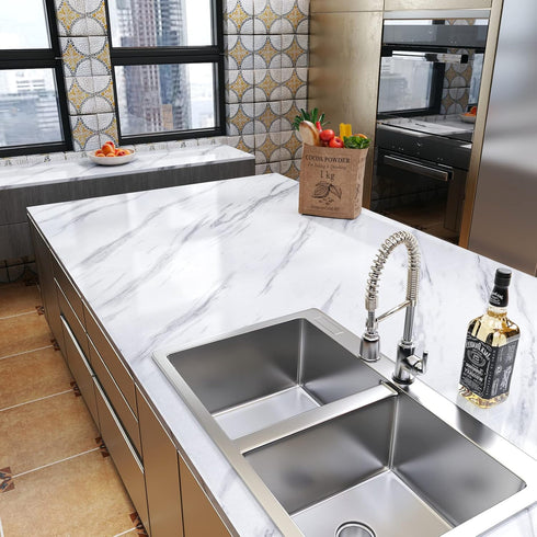 YENHOME Peel and Stick Countertops Waterproof Marble Contact Paper Self Adhesive Marble Peel and Stick Wallpaper White Contact Paper for Cabinets Counter Top Covers Peel and Stick 17.7"X200" Glossy by YENHOME