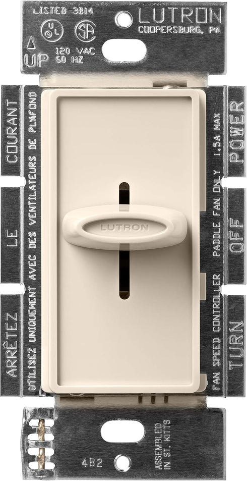 Lutron SFSQ-F-LA Skylark 1.5-Amp Single Pole Slide-To-Off 3-Speed Fan Control, Light Almond