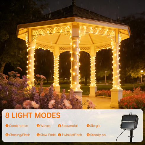 BANBANJO 66ft 200 8 Solar Rope Lights for outside, LED Solar string Lights with Modes, Waterproof Solar Outdoor Light