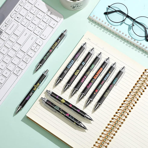 Gueevin 10 Pcs Inspirational Ballpoint Pens, Motivational Quote Pens with Stylus Tip, Colorful Metal Writing Pen Set