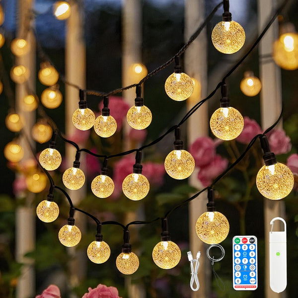 SeaShine Rechargeable Battery Operated String Lights - 13ft 20LEDs Crystal Globe String Lights,