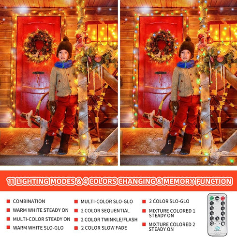 MZD8391 108FT 300 Color Changing Christmas String Lights Outdoor Indoor, LED Warm White Multi Color Fairy Light, END