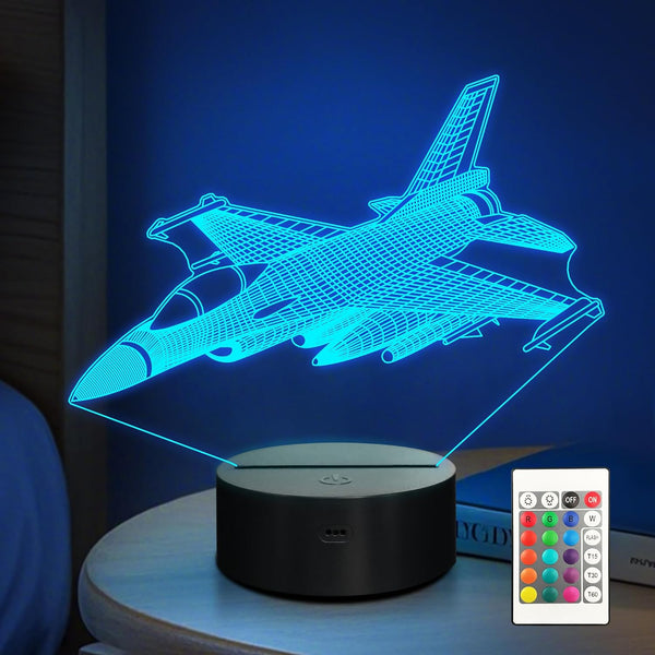 Anywin Warplane Night Lights,Kids Airplane 3D Night Light Bedside Lamp Fighter Toy