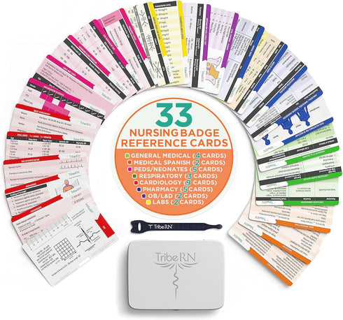 BadgeGuru Nursing Badge Reference Cards, 33 Double Sided Nurse Cards - Nursing School Essentials