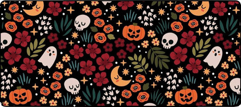 Halloween Skull Mouse Pad, Large Gaming Mat with Flowers and Pumpkins for Desktop Computer, 16x36