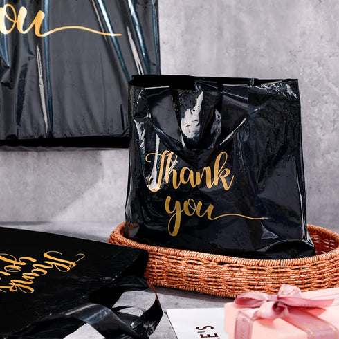 200 3 Packet Package 9 12'', 12 15'', 15 18''(Black) Teling Pcs Thanks Bags with Handle Bulk Thank You Merchandise Bags