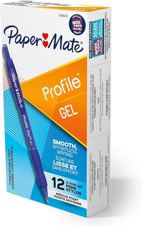 Paper Mate Gel Pen Profile - Retractable Pen 0.7mm Blue 12 Count