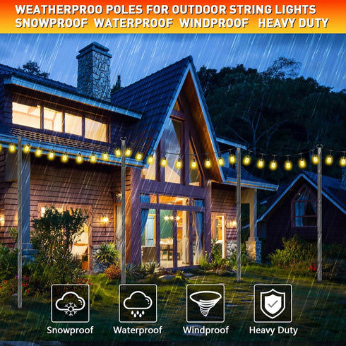 JYTOBN 10Ft 2 Pack,Poles String Light Poles for Outdoor String Lights with Fork and Fence Clamp,Hanging Lights Metal