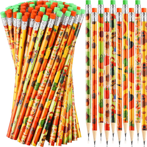 Fall Pencil Thanksgiving Assortment Wood Pencils, Autumn Cylinder Decorative Pencils for Kids School Supplies (100 Pcs)