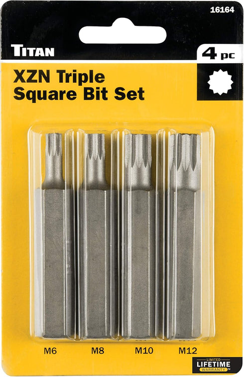 Titan 16164 1/2" Drive XZN Triple Square Bit Set, 4 Piece by Titan