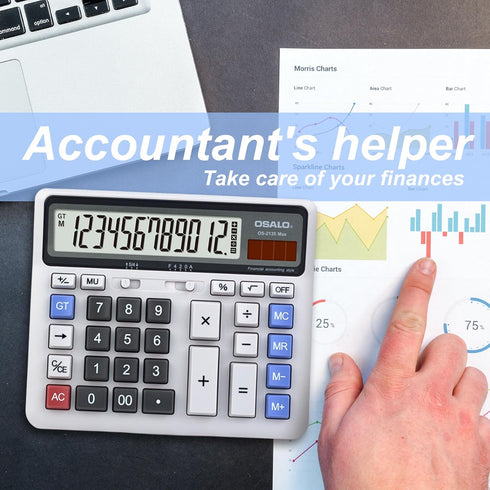 Desktop Calculator with Extra Large LCD Display, 12 Digits Accounting Calculator (OS-2135 Pro-2Pcs)