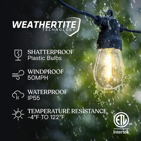 -27 Commercial 12 Bulbs, 1W Brightech Ambience Pro Solar Powered Outdoor String Lights ft Grade Waterproof Edison Patio
