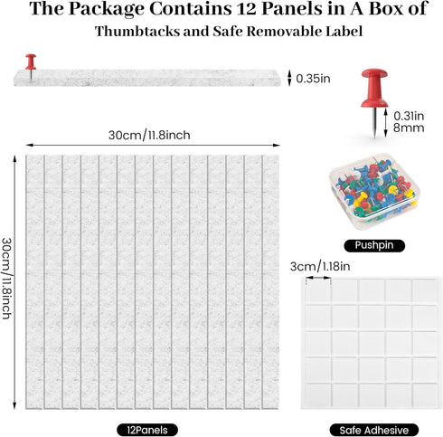 Large Cork Board 47"x47" - 16 Pack Felt Wall Tiles with 120 Push Pins, Safe Removable Adhesive Tabs for Office Decor