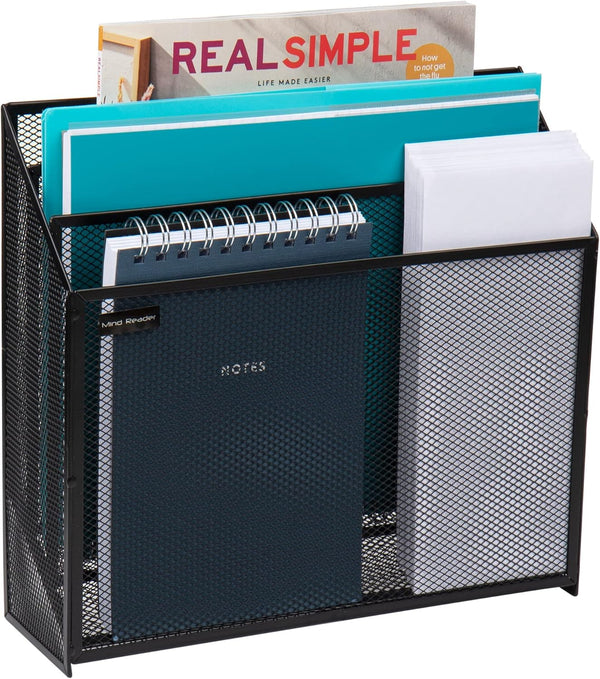 Mind Reader Vertical File Storage - Desktop Organizer, Metal Mesh, 12.5" L x 3.75" W x 11.5" H, Black