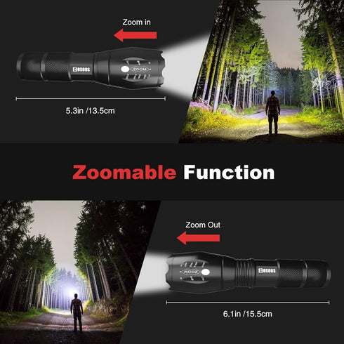 COSOOS LED Flashlight with Holster, Bright Tactical 1000 Lumen Flashlight, Zoomable 5-Mode Portable Waterproof