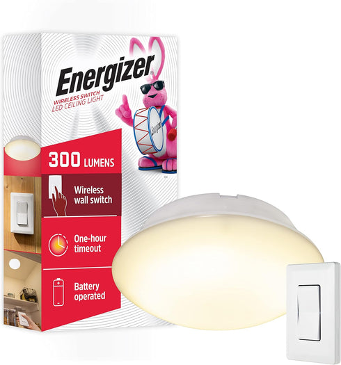 Energizer LED Ceiling Light Fixture, Battery Operated, Wireless Wall Switch Remote, 300