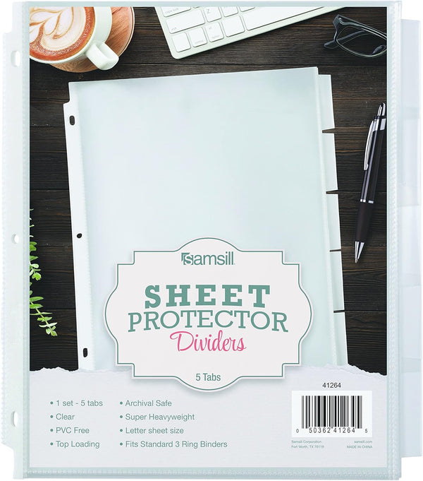 Samsill Super Heavy Duty Sheet Protector Dividers - 8.5 x 11 Inch Page Protectors for 3 Ring Binder, 1 Set