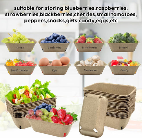 FMOACEN 30 7.3x4.3x2.8inch Pcs Natural Pulp Fiber Berry Basket, Molded Berry Basket Produce Vented Container