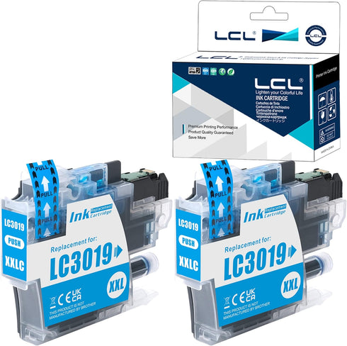 LCL Compatible Ink Cartridge Replacement for Brother LC3019 LC3017 XXL High Yield (2-Pack Cyan)