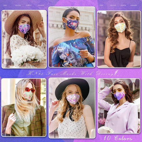 KN95 60 Pack KN95 5 Face Masks, Individually Wrapped Masks, layer Colorful Floral Face Mask with Design for Adults