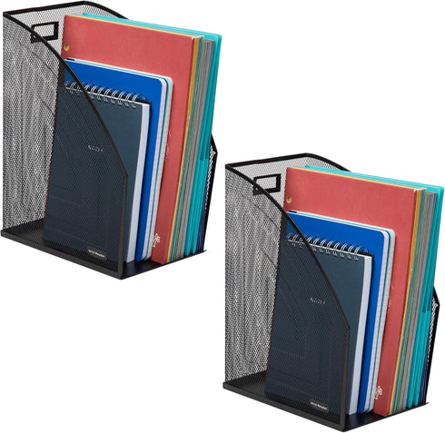Mind Reader Vertical File Storage Set of 2, Metal Mesh Desktop Organizer, 6.25" L x 10" W x 12.5" H, Black