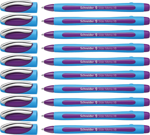 Schneider Slider Memo XB Ballpoint Pen, 1.4 mm, Light Blue Barrel, Violet Ink, Box of 10 (150208)