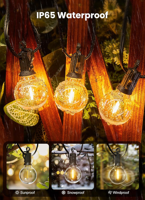 25FT 12+1 G40 Bulbs IP65 Dimmable Brightown Outdoor String Lights, Shatterproof Patio Lights, Waterproof Hanging