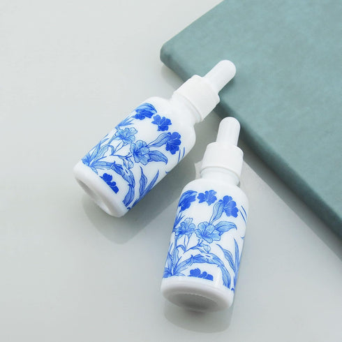 6 PCS Blue and White Porcelain Ceramic Dropper Bottles, 1oz (30ml) for Perfume, Aromatherapy, Essential Oils, Funnel