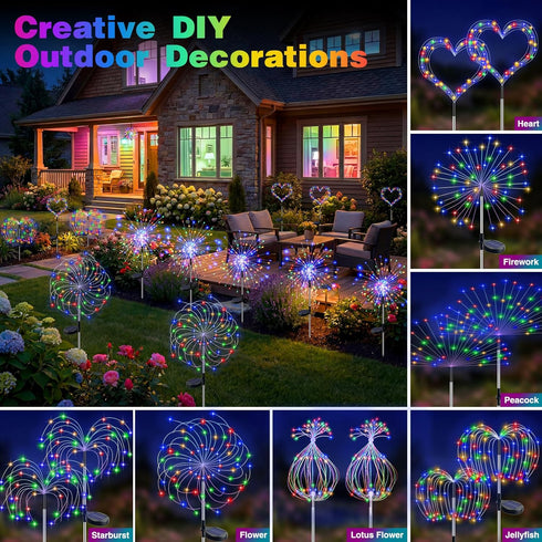 2 Pack 8 120 btfarm Solar Garden Lights Outdoor Modes, LED Firework Lights Solar Powered, Waterproof Twinkle Fairy