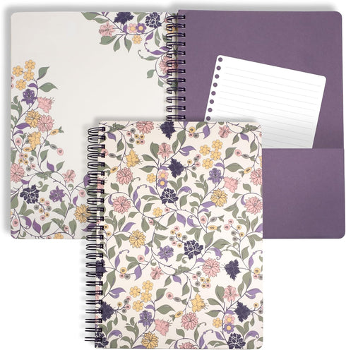 Steel Mill & Co Cute Floral Mini Spiral Notebook, 8.25" x 6.25" Journal with Durable Hardcover, 160 Lined Pages, Purple