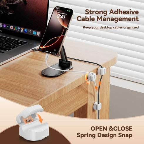 Yocice 6Pack Rotatable Cord Organizer,Spring Cable Clips Desk Cable Management Cord Holder Adhesive Phone Charger Cord