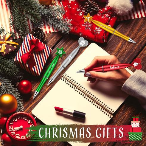 Christmas Ballpoint Pens Bulk, 32 Pcs with Inspirational Quotes, Candycane Gingerbread Snowflake for Kids