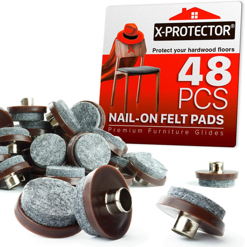 X-Protector Nail On Felt Pads - 48 Heavy Duty Furniture Pads, 1" Chair Felts for Floor Protection, Best for Hardwood