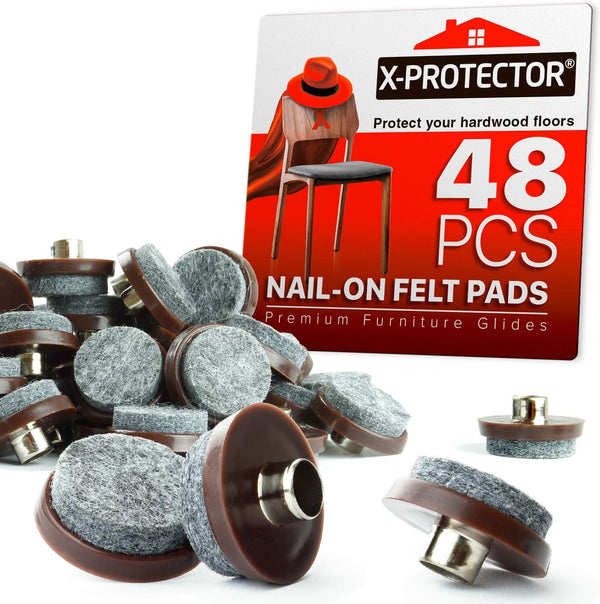 X-Protector Nail On Felt Pads - 48 Heavy Duty Furniture Pads, 1" Chair Felts for Floor Protection, Best for Hardwood