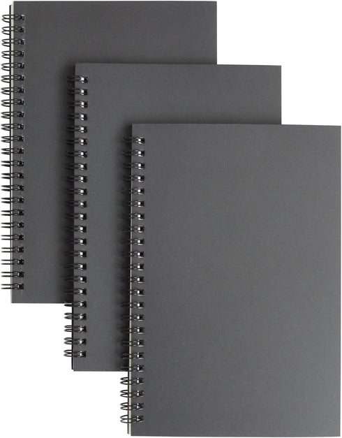 TWONE 3 Packs Soft Cover Notebook, Lined Paper, Black Spiral Notebooks, 100 Ruled Pages, 50 Sheets, 8.25 x 5.55 inch