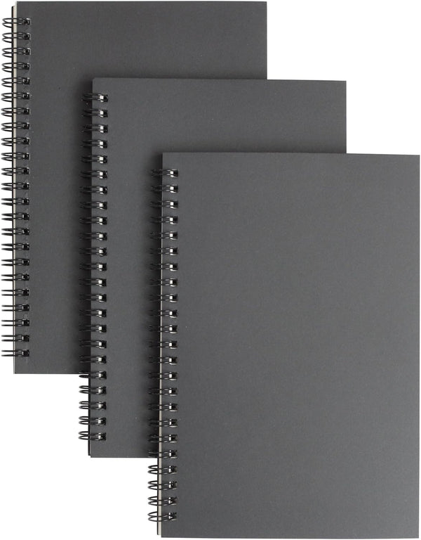 TWONE 3 Packs Soft Cover Notebook, Lined Paper, Black Spiral Notebooks, 100 Ruled Pages, 50 Sheets, 8.25 x 5.55 inch