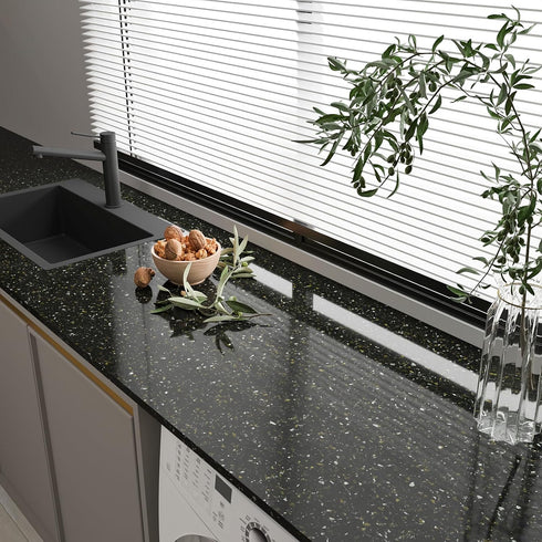 Black Gold Granite Contact Paper Peel and Stick Countertops for Kitchen Waterproof Marble Wallpaper Self Adhesive Granite Countertop Contact Paper for Cabinets Counters Desk Cover 17.7''x100'' by CHIHUT