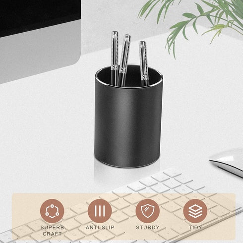 Vaydeer Metal Pen Holder - Round Black Pencil Cup for Desk, Office, School, Home Stationary Supplies (3.15 x 3.15 x