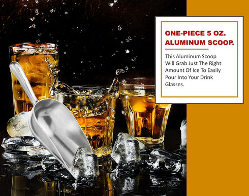 Cast Aluminum Utility Scoop - 5-Ounce Round Bottom Small Ice Scoop for Multi-Purpose Use, Hand Wash Only