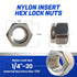 Fastenere 1/4"-20 (100-Pack) 18-8, Nylon Insert Hex Lock Nuts - Stainless Steel Plain Finish, Corrosion-Resistant