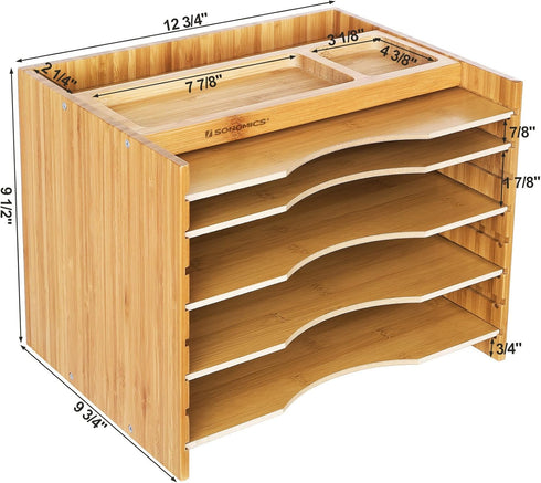 SONGMICS Bamboo File Organizer Paper Sorter with 5 Adjustable Shelves, Top Storage Compartments, Natural UOFS44Y