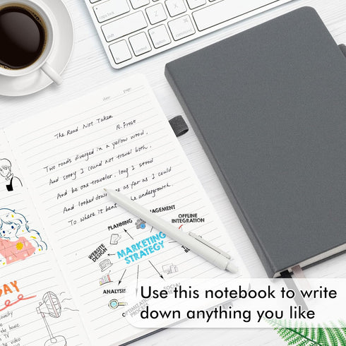 feela 5 Pack Journal Notebook, Bulk for School, Classic Ruled Lined Journals with Pen Holder, A5, Gray