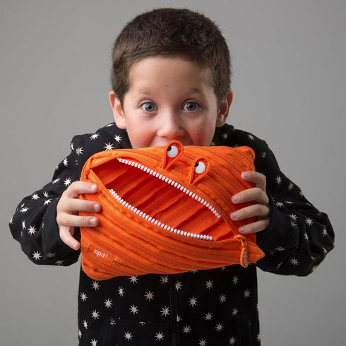 ZIPIT Monster Large Pencil Case for Boys - Pencil Pouch for School, College & Office (Orange)