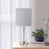 19.5" Oslo Contemporary Bedside Power Outlet Base Standard Metal Table Desk Lamp in Brushed Steel with Gray Drum Fabric