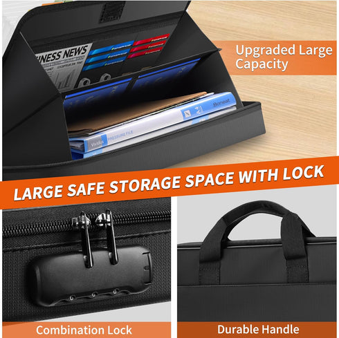 Noiposi Accordion File Organizer, Fireproof Expanding File Folder with Lock, 13 Pockets, Two Big Compartments for