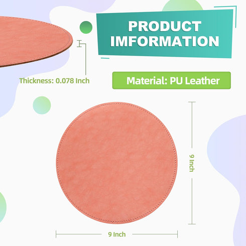 Round PU Leather Mouse Pad, Stitched Edge Micro-Fiber Base, Non-Slip Waterproof, 9 x 9 Inch (Pink)