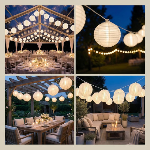 25FT Lights,10 G40 Bulbs, White Lantern String Nylon Hanging Lantern Decor with LED Waterproof Connectable Wedding