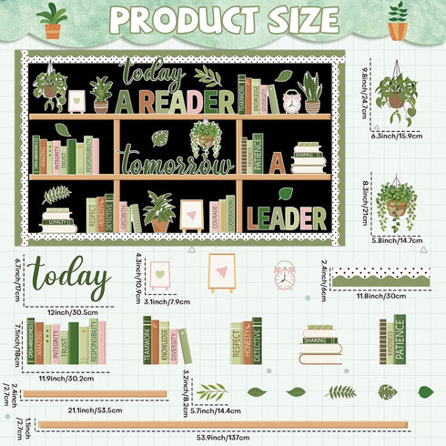 Set Bookshelf Bulletin Board Plant Greenery Classroom Decorations Reading Library Bulletin Board Potted Bookshelf Paper
