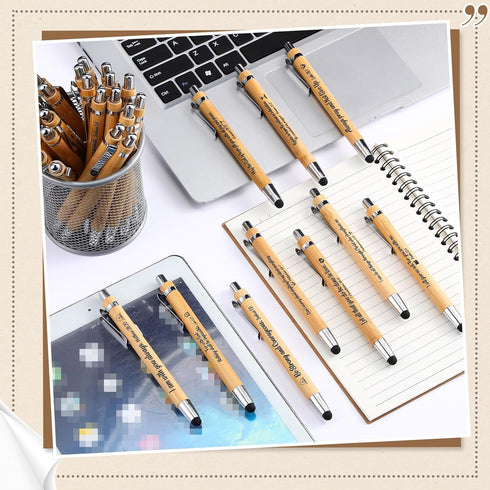 Jetec 100 Pcs Inspirational Bible Verse Bamboo Pens, Wooden Retractable Ballpoint Pens with Stylus for Gifts