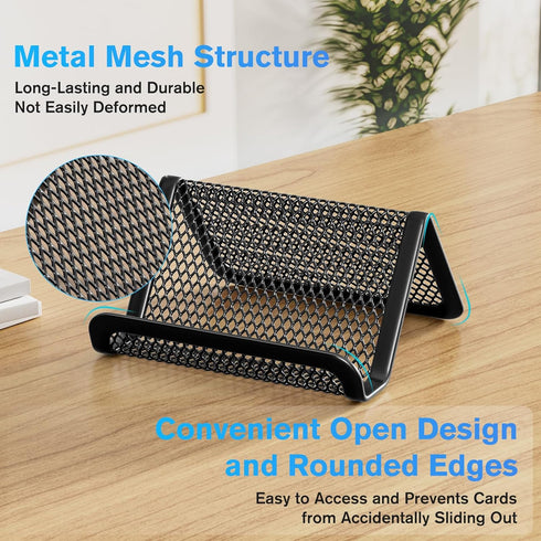 MaxGear Mesh Business Card Holder for Desk, Black Metal Stand with 50 Cards, 2 Pack
